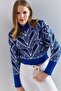 Women's Blue Turtleneck Patterned Sweater 20235009 - 2