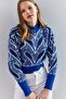 Women's Blue Turtleneck Patterned Sweater 20235009 - 3
