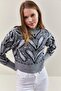 Women's Gray Turtleneck Patterned Sweater 20235009 - 3