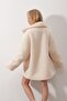 Women's Beige Polo Collar Double Pocket Front Buttoned Plush Coat ALC-X9681 - 5
