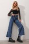 Women's Blue High Waist Side Snaps Palazzo Jean Trousers ALC-X9825 - 4