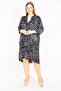 Women's Plus Size Navy Blue V-Neck Javanese Dress 65n35527 - 4