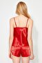 Burgundy Lace Strappy Satin Woven Pajama Set THMAW21PT0843 - 6