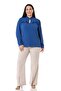 Plus Size Neck and Ruffle Detail on the Chest Indigo Blouse with Side Slits - 2
