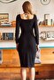 Women's Black Square Collar Slit Midi Dress ELB-19001822 - 5