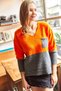 Women's Orange Gray V-Neck Pocketed Color Blocked Soft Textured Knitwear Sweater KZK-19000535 - 3