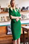 Women Emerald Green Top Ribbed Bat Sweatshirt Bottom Strap Dress Suit TKM-19000179 - 6