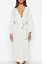 Ekru Dokuma Maxi Plaj Kuşaklı Kimono&Kaftan TBESS23KM00028 - 4