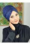 Sultan Model Dark Blue Glittered Gathered Outer Bonnet - 4