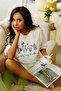 Women's White Wildflowers Printed Oversize T-shirt - 5