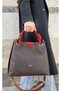 Women's Brown Red Braided 5-Compartment Shoulder Bag and Wallet Combination - 2