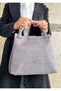Women's Gray Braided 5-Compartment Shoulder Bag and Wallet Combination - 6