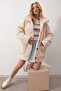 Women's Beige Polo Collar Double Pocket Front Buttoned Plush Coat ALC-X9681 - 3