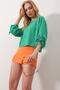 Women's Green Crew Neck Sleeves Adjustable Gathered 2 Thread Crop Sweatshirt ALC-X9786 - 3