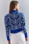 Women's Blue Turtleneck Patterned Sweater 20235009 - 4