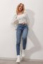 Blue High Waist Five-Pocket Skinny Jeans with Bird's Eye Detail Alc-X9768 - 4