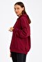 Claret Red Kangaroo Pocket Hooded Zippered Inside Cotton Oversize Women's Sweatshirt - 4
