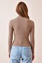 Women's Beige Turtleneck Corduroy Knitted Blouse GT00054 - 4