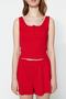 Red Button Detailed Ribbed Cotton Undershirt-Shorts Knitted Pajama Set THMSS23PT00179 - 4