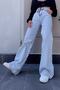 All Blue Ice Snow Loose Lycra Women's Blue Super High Waist Loose Leg Denim Jeans Palazzo Trousers - 2