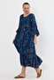 Women's Petrol Blue Bohemian Shawl Pattern Ethnic Authentic Dress - 2