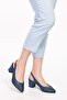 Genuine Leather Laser Cut Stylish Heeled Shoes Şhn.876 - Blue - 38 - 3
