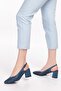 Genuine Leather Laser Cut Stylish Heeled Shoes Şhn.876 - Blue - 38 - 4