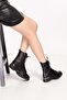 Genuine Leather Metal Heel Detailed Boots Dgn.601 - Black - 37 - 3