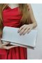 Women's Satin Stoned Silver Evening Dress Clutch Portfolio Handbag Wedding Engagement Bag - 2