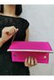 Women's Satin Stoned Fuchsia Evening Dress Clutch Portfolio Handbag Wedding Engagement Bag - 4