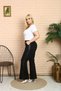 Leather Stripe Flared Leg Steel Fabric Trousers - 3