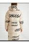Oversize Pattern Long and Thick Puffer Jacket with Hooded Zipper and Button Closure - 5
