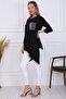 Women's Black Glitter Pocket Asymmetrical Knitted Capri Sleeve Tunic G028-ss - 3