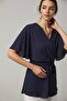 Women's Navy Blue Double Breasted Blouse - 2