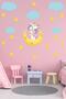 Cute Giraffe on the Moon Blue Clouds And Yellow Stars Decorative Sticker - 3