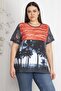 Women's Large Size Navy Blue Sleeves Lace Detailed Patterned Blouse 65n22466 - 2