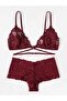 Women's Burgundy Front Clip Lace Stylish Bra Panties Set - 2