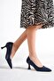 Kandy Navy Blue Stiletto Low Goblet Heeled Shoes - 3