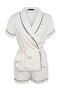 Bej Kuşaklı Biye Detaylı Viskon Şortlu Hamile Dokuma Pijama Takımı THMSS23PT00203 - 8