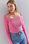 Women's Pink Square Neck Knitwear Sweater 20223274 - 2
