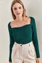 Women's Emerald Green Square Collar Knitwear Sweater 20223274 - 3