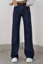 Camelia 90's Dark Blue Stretch Fabric Super High-Waist Loose Jeans Palazzo Pants - 3