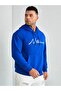 Unisex Oversize Nathing Printed Cobalt Blue Hooded Sweatshirt - 7