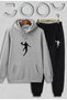 Basketball Player Gray Hooded Sweatshirt Black Sweatpants Set