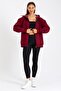 Claret Red Kangaroo Pocket Hooded Zippered Inside Cotton Oversize Women's Sweatshirt
