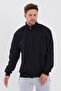 Cotton Zippered Men's Black Cardigan with Stand Collar and Side Pockets - 3