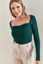 Women's Emerald Green Square Collar Knitwear Sweater 20223274 - 4