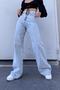 All Blue Ice Snow Loose Lycra Women's Blue Super High Waist Loose Leg Denim Jeans Palazzo Trousers - 4