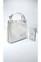 Women's White Braided 5-Compartment Shoulder Bag and Wallet Combination
