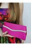 Women's Satin Fuchsia Stone Evening Dress Clutch Portfolio Handbag Wedding Engagement Bag - 4